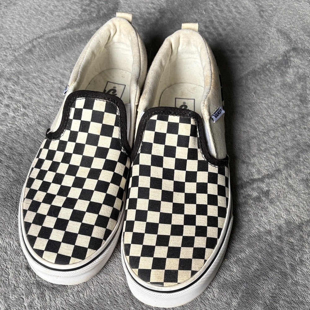 Vans Black and Cream Checkerboard Slip-Ons